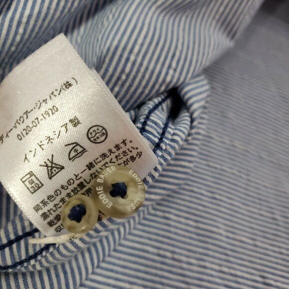 Eddie Bauer Mens Shirt Large Button Classic Fit Striped Blue Pocket Short Sleeve - Picture 9 of 9